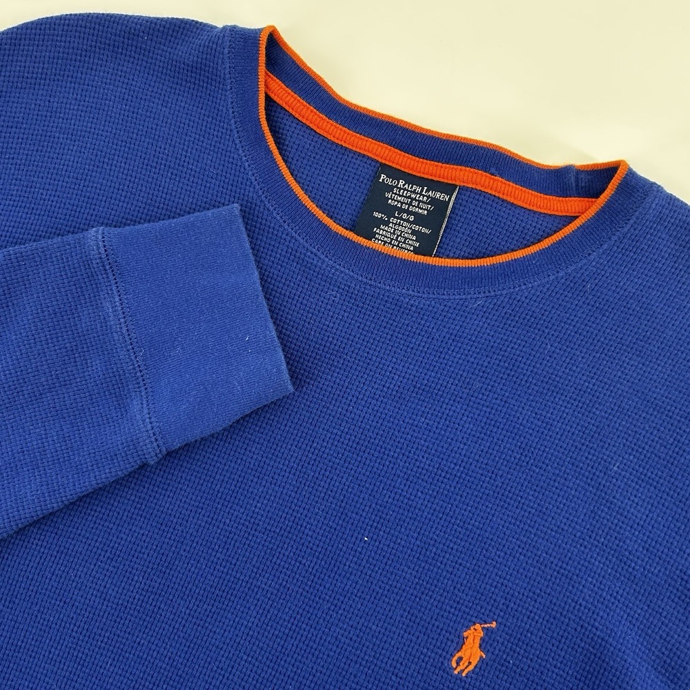 Ralph Lauren Men's Large Royal Blue Waffle Knit Long Sleeve‎ Sleepwear Shirt